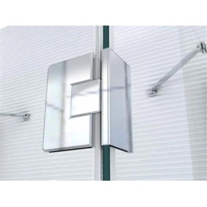 Detailaufnahme: Silberne U-Duschkabine Ares von Glaszentrum Hagen, Beschläge und Stabilisierungsstange.